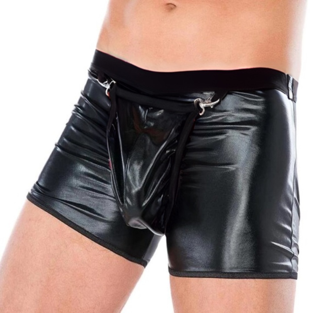 Men's Open Crotch Underwear Sexy Man Patent Leather Night Club Stage Und…